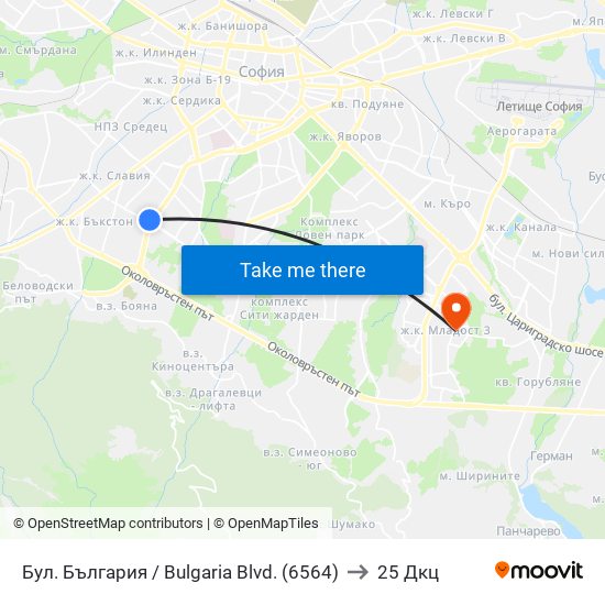 Бул. България / Bulgaria Blvd. (6564) to 25 Дкц map
