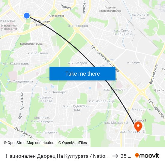 Национален Дворец На Културата / National Palace Of Culture to 25 Дкц map