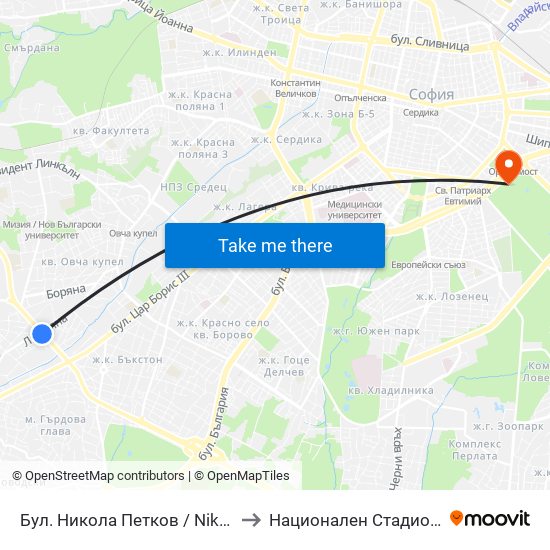 Бул. Никола Петков / Nikola Petkov Blvd. (0350) to Национален Стадион ""Васил Левски"" map