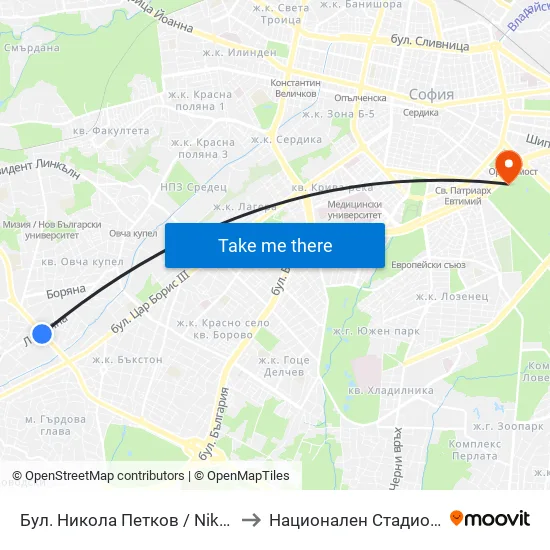 Бул. Никола Петков / Nikola Petkov Blvd. (0350) to Национален Стадион ""Васил Левски"" map