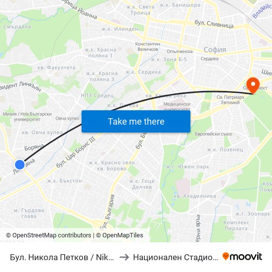 Бул. Никола Петков / Nikola Petkov Blvd. (0347) to Национален Стадион ""Васил Левски"" map