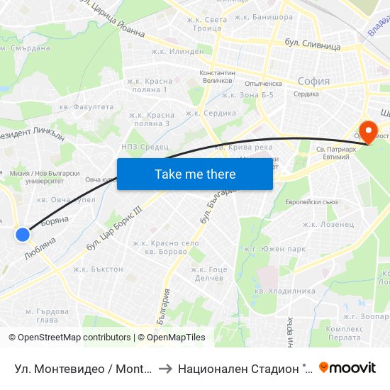 Ул. Монтевидео / Montevideo St. (2050) to Национален Стадион ""Васил Левски"" map
