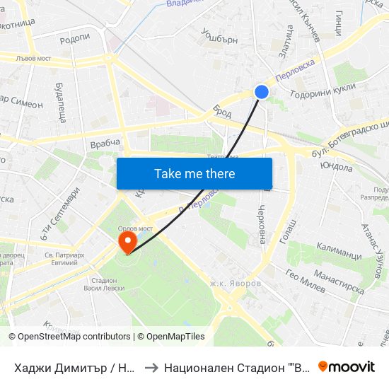 Хаджи Димитър / Hadzhi Dimitar to Национален Стадион ""Васил Левски"" map