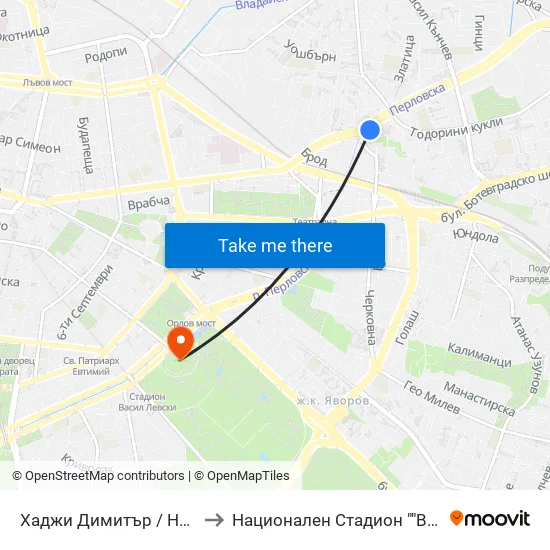 Хаджи Димитър / Hadzhi Dimitar to Национален Стадион ""Васил Левски"" map