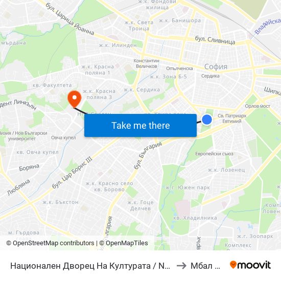 Национален Дворец На Културата / National Palace Of Culture (1139) to Мбал Надежда map