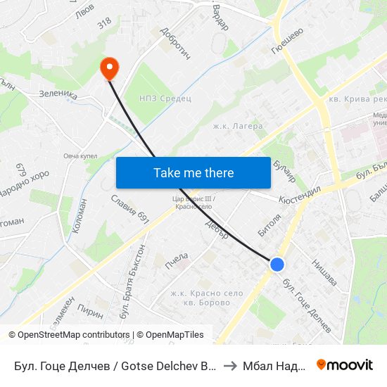 Бул. Гоце Делчев / Gotse Delchev Blvd. (0314) to Мбал Надежда map