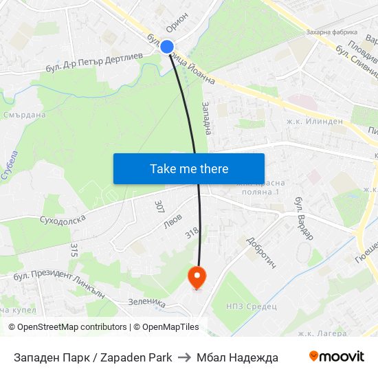 Западен Парк / Zapaden Park to Мбал Надежда map