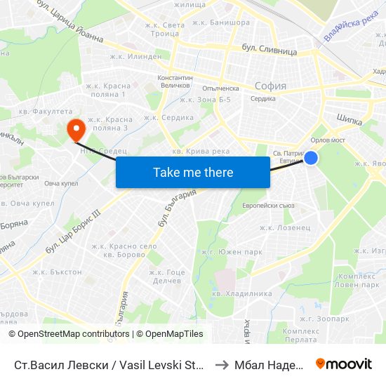 Ст.Васил Левски / Vasil Levski Stadium to Мбал Надежда map