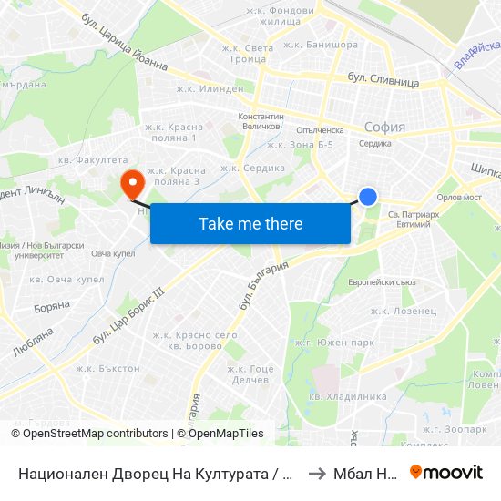 Национален Дворец На Културата / National Palace Of Culture to Мбал Надежда map