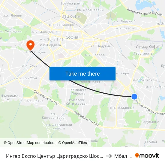 Интер Експо Център Цариградско Шосе / Inter Expo Center – Tsarigradsko Shose to Мбал Надежда map