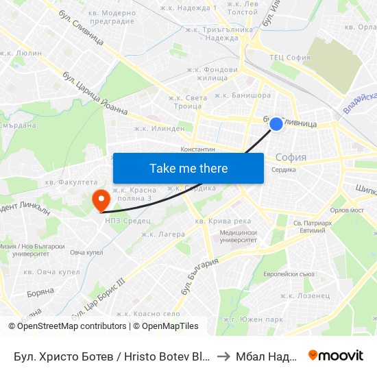 Бул. Христо Ботев / Hristo Botev Blvd. (0385) to Мбал Надежда map