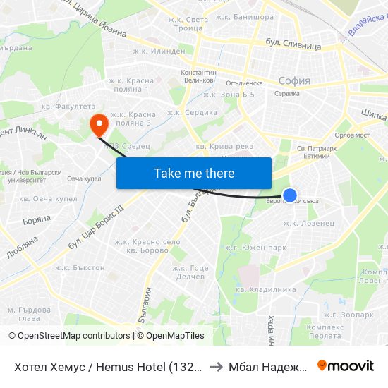 Хотел Хемус / Hemus Hotel (1325) to Мбал Надежда map