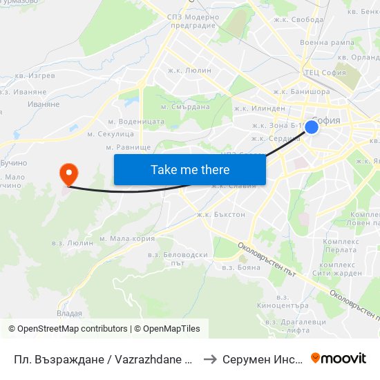 Пл. Възраждане / Vazrazhdane Sq. (1269) to Серумен Институт map