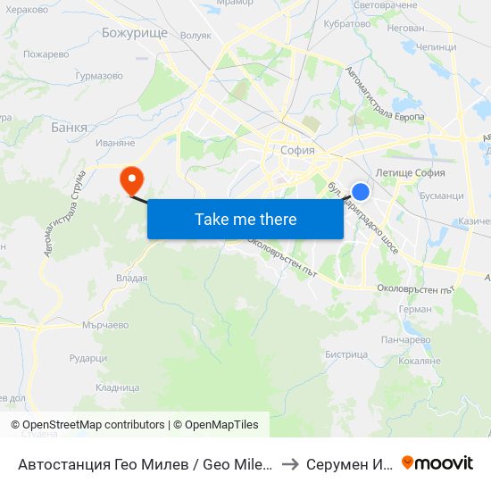 Автостанция Гео Милев / Geo Milev Bus Station (0052) to Серумен Институт map