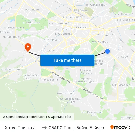Хотел Плиска / Pliska Hotel (2326) to СБАЛО Проф. Бойчо Бойчев (SBALO Prof. Boycho Boychev) map