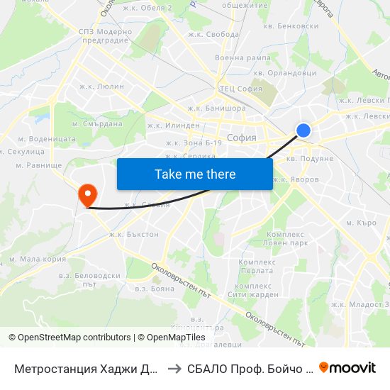 Метростанция Хаджи Димитър / Hadzhi Dimitar Metro Station (0303) to СБАЛО Проф. Бойчо Бойчев (SBALO Prof. Boycho Boychev) map