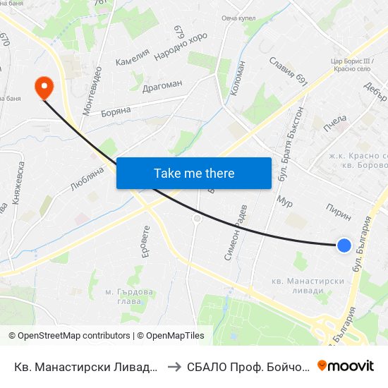 Кв. Манастирски Ливади - Запад / Manastirski Livadi - West Qr. (0582) to СБАЛО Проф. Бойчо Бойчев (SBALO Prof. Boycho Boychev) map