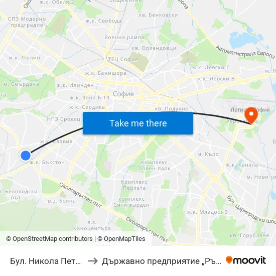 Бул. Никола Петков / Nikola Petkov Blvd. (0350) to Държавно предприятие „Ръководство на въздушното движение“ (ДП РВД) map