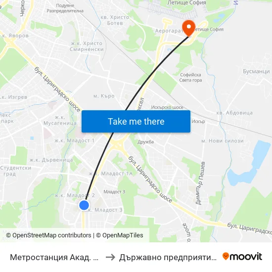 Ⓜ️ Метростанция Акад. Александър Теодоров - Балан / Akademik Aleksandar Teodorov - Balan Metro Station (1917) to Държавно предприятие „Ръководство на въздушното движение“ (ДП РВД) map