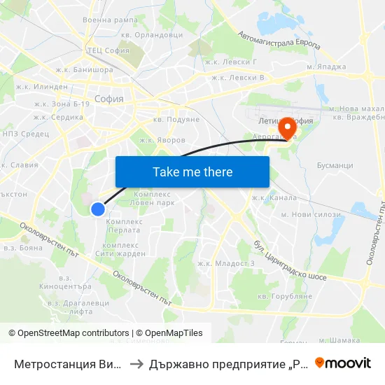 Ⓜ️ Метростанция Витоша / Vitosha Metro Station (2654) to Държавно предприятие „Ръководство на въздушното движение“ (ДП РВД) map
