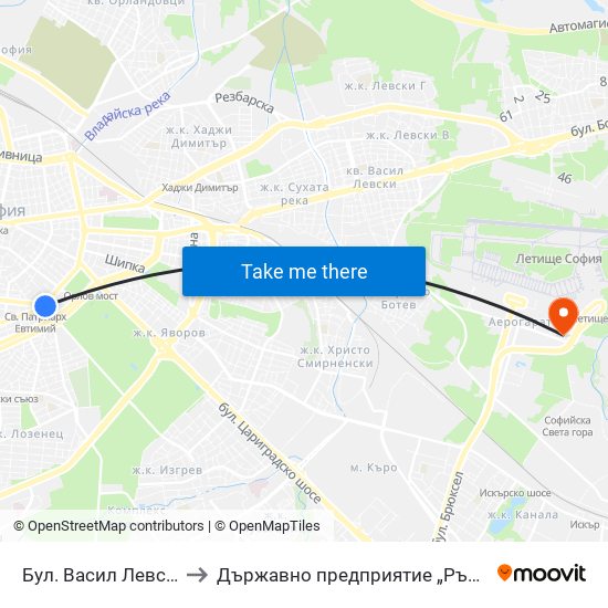 Бул. Васил Левски / Vasil Levski Blvd. (0300) to Държавно предприятие „Ръководство на въздушното движение“ (ДП РВД) map