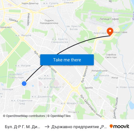 Бул. Д-Р Г. М. Димитров / G. M. Dimitrov Blvd. (0316) to Държавно предприятие „Ръководство на въздушното движение“ (ДП РВД) map