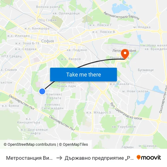 Ⓜ️ Метростанция Витоша / Vitosha Metro Station (2756) to Държавно предприятие „Ръководство на въздушното движение“ (ДП РВД) map