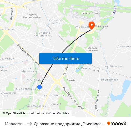 Младост-1 / Mladost 1 to Държавно предприятие „Ръководство на въздушното движение“ (ДП РВД) map