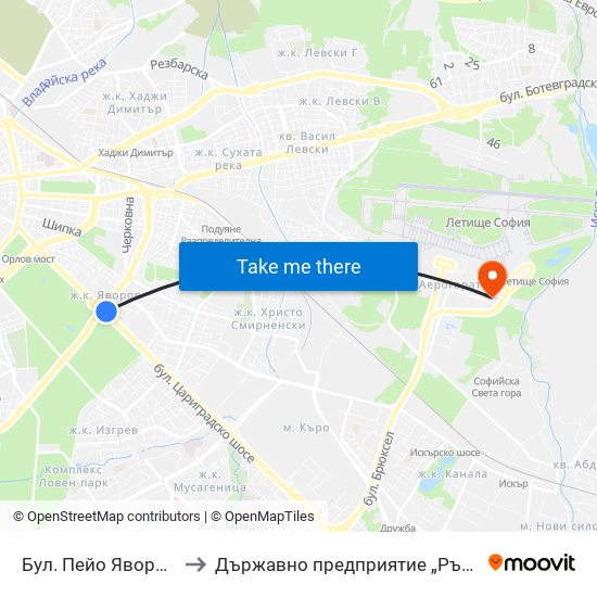 Бул. Пейо Яворов / Peyo Yavorov Blvd. (0073) to Държавно предприятие „Ръководство на въздушното движение“ (ДП РВД) map