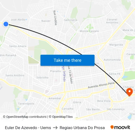 Euler De Azevedo - Uems to Regiao Urbana Do Prosa map
