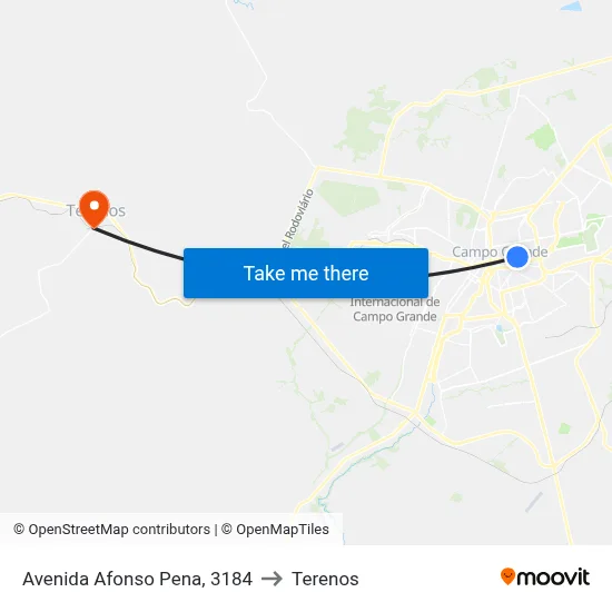 Avenida Afonso Pena, 3184 to Terenos map