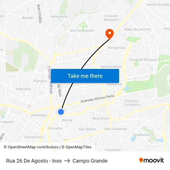 Rua 26 De Agosto - Inss to Campo Grande map