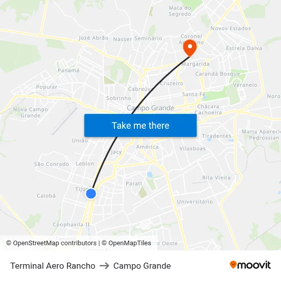 Terminal Aero Rancho to Campo Grande map