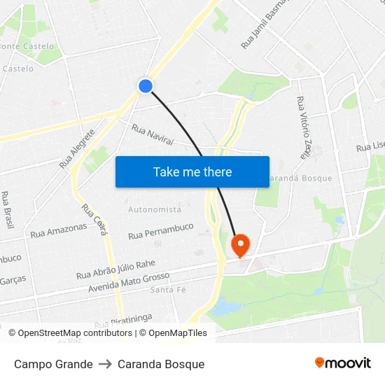 Campo Grande to Caranda Bosque map
