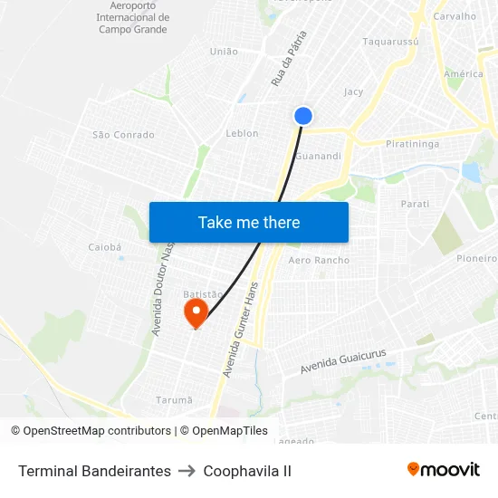 Terminal Bandeirantes to Coophavila II map