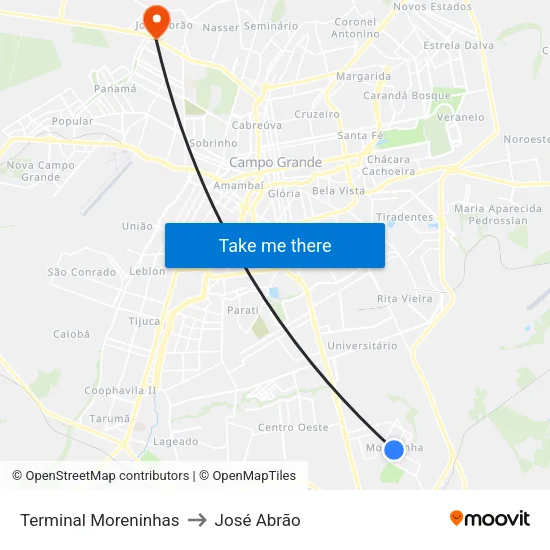 Terminal Moreninhas to José Abrão map