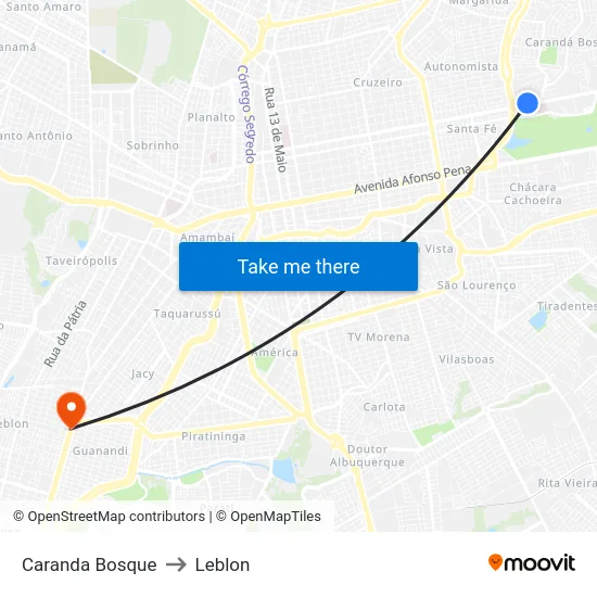 Caranda Bosque to Leblon map