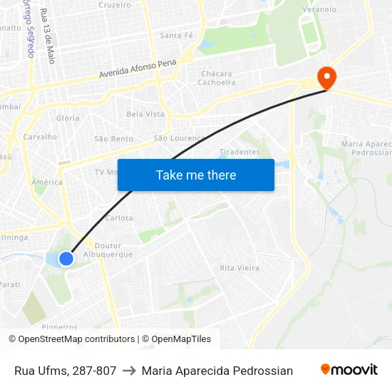 Rua Ufms, 287-807 to Maria Aparecida Pedrossian map