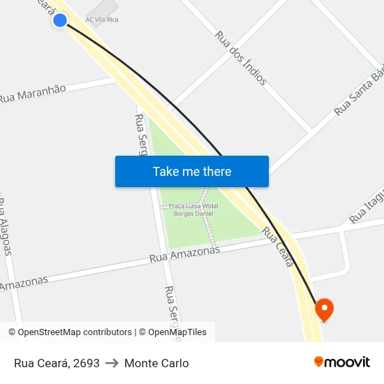 Rua Ceará, 2693 to Monte Carlo map