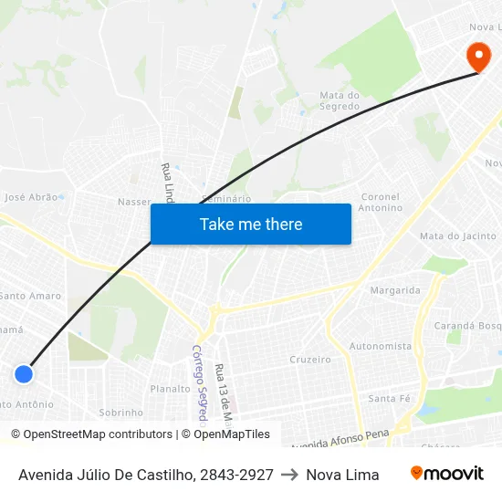 Avenida Júlio De Castilho, 2843-2927 to Nova Lima map