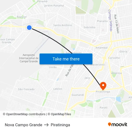 Nova Campo Grande to Piratininga map