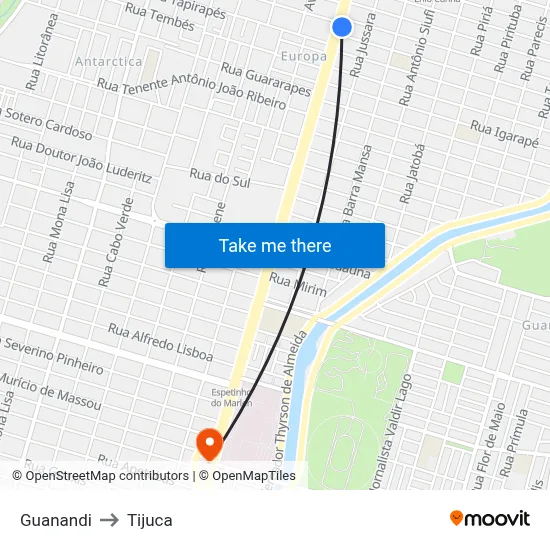 Guanandi to Tijuca map