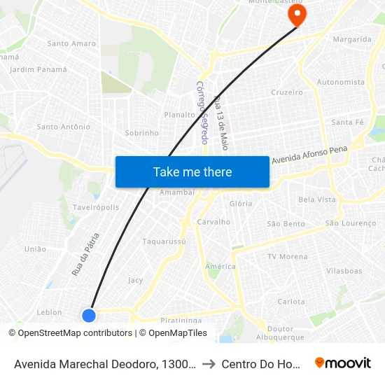 Avenida Marechal Deodoro, 1300-1358 to Centro Do Homem map