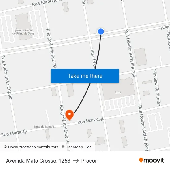 Avenida Mato Grosso, 1253 to Procor map