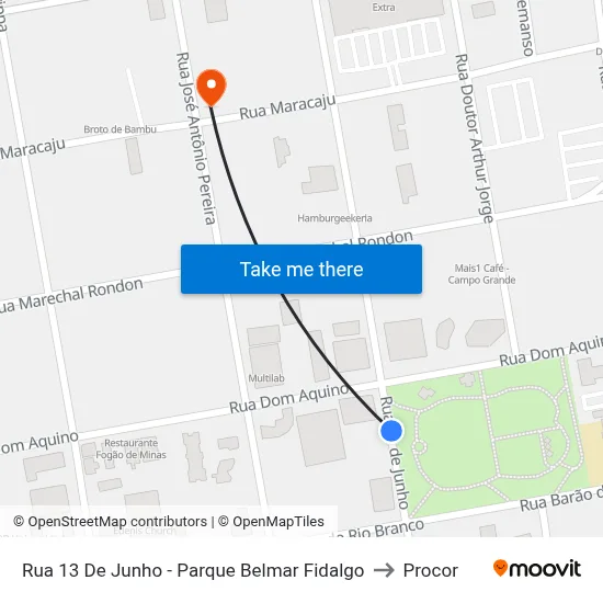 Rua 13 De Junho - Parque Belmar Fidalgo to Procor map