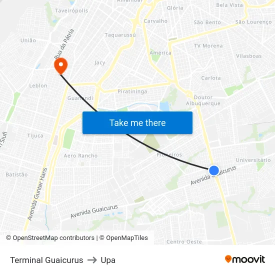 Terminal Guaicurus to Upa map