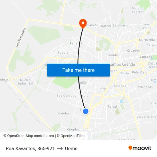 Rua Xavantes, 865-921 to Uems map