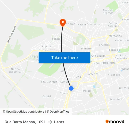 Rua Barra Mansa, 1091 to Uems map