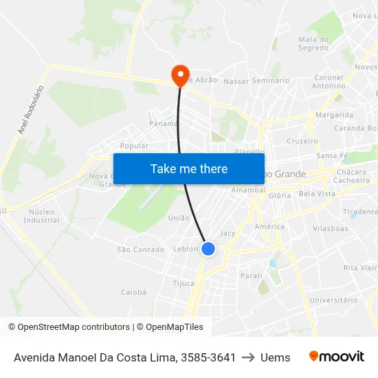 Avenida Manoel Da Costa Lima, 3585-3641 to Uems map