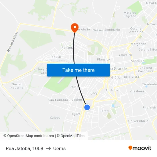 Rua Jatobá, 1008 to Uems map